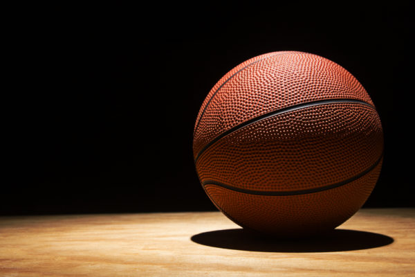 Basketball on hardwood